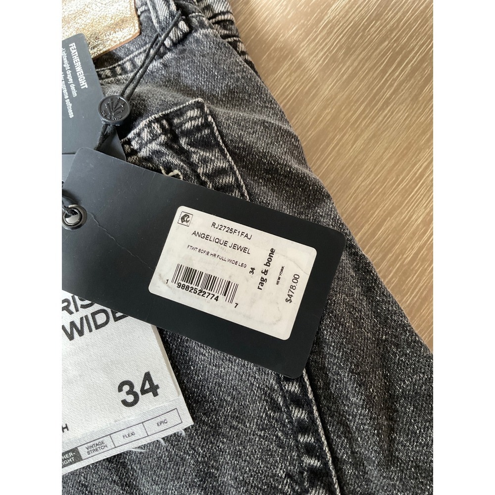 Rag & Bone Angelique Jewel Sofie High-Rise Ultra Wide Leg Jeans Black 34 NWT - Picture 6 of 8